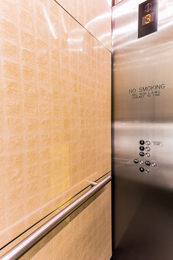 Open elevator cab door at Extron in Anaheim, California