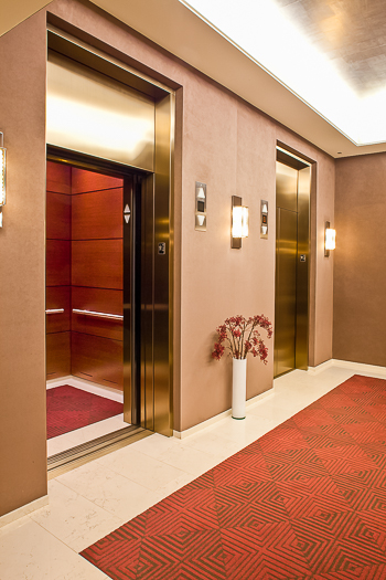 Open elevator cab door at Extron in Anaheim, California