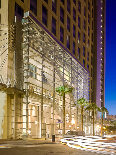 Open elevator cab door at Extron in Anaheim, California