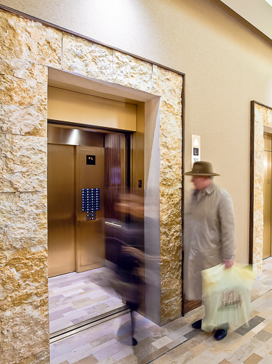 Open elevator cab door at Extron in Anaheim, California
