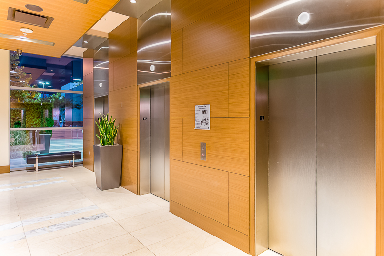 Open elevator cab door at Extron in Anaheim, California