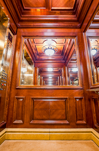 Open elevator cab door at Extron in Anaheim, California