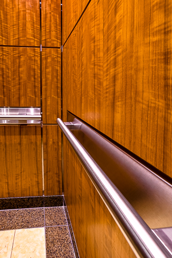 Open elevator cab door at Extron in Anaheim, California