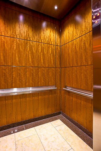 Open elevator cab door at Extron in Anaheim, California