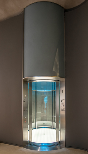 Open elevator cab door at Extron in Anaheim, California