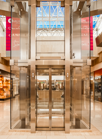 Open elevator cab door at Extron in Anaheim, California
