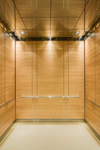 Open elevator cab door at Extron in Anaheim, California