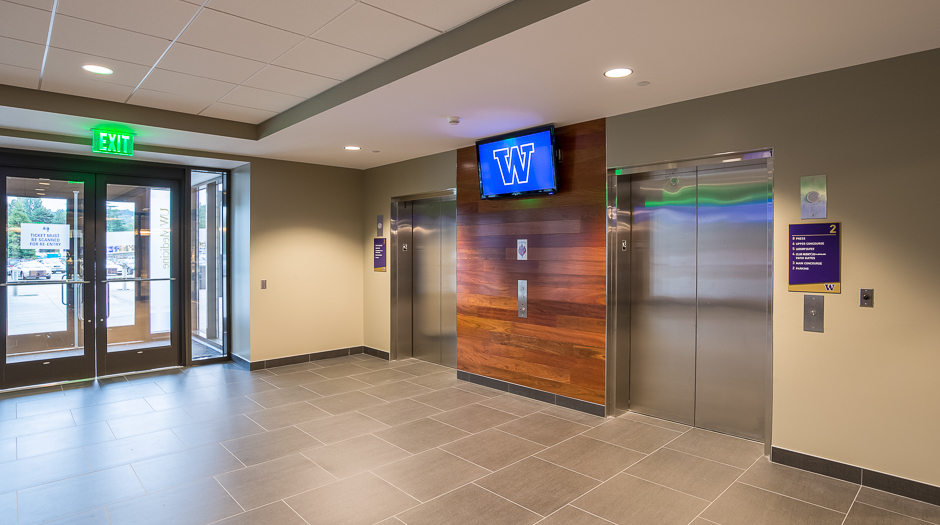 Open elevator cab door at Extron in Anaheim, California