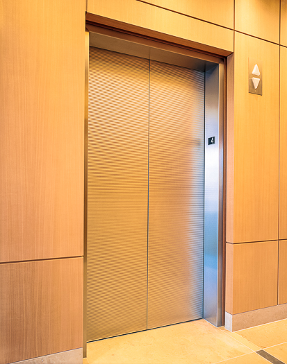 Open elevator cab door at Extron in Anaheim, California