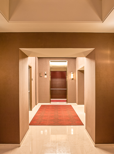 Open elevator cab door at Extron in Anaheim, California