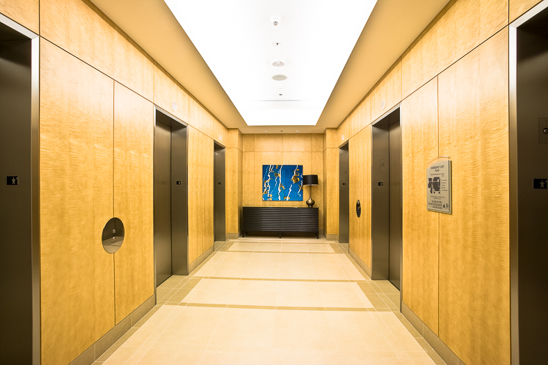 Open elevator cab door at Extron in Anaheim, California