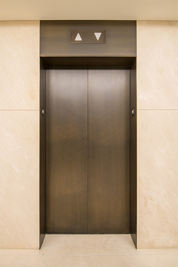 Open elevator cab door at Extron in Anaheim, California