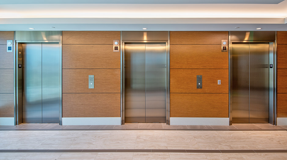 Open elevator cab door at Extron in Anaheim, California