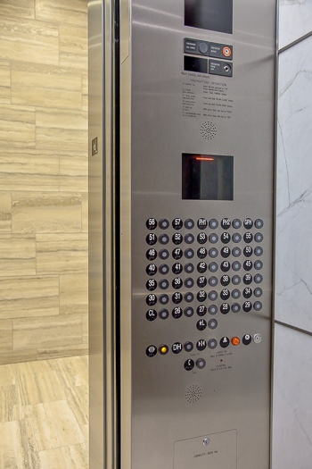 Open elevator cab door at Extron in Anaheim, California