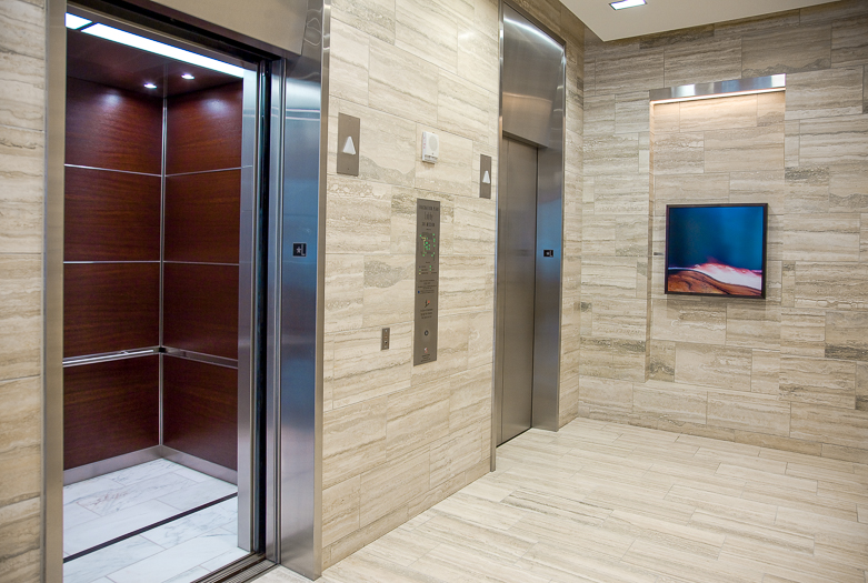 Open elevator cab door at Extron in Anaheim, California