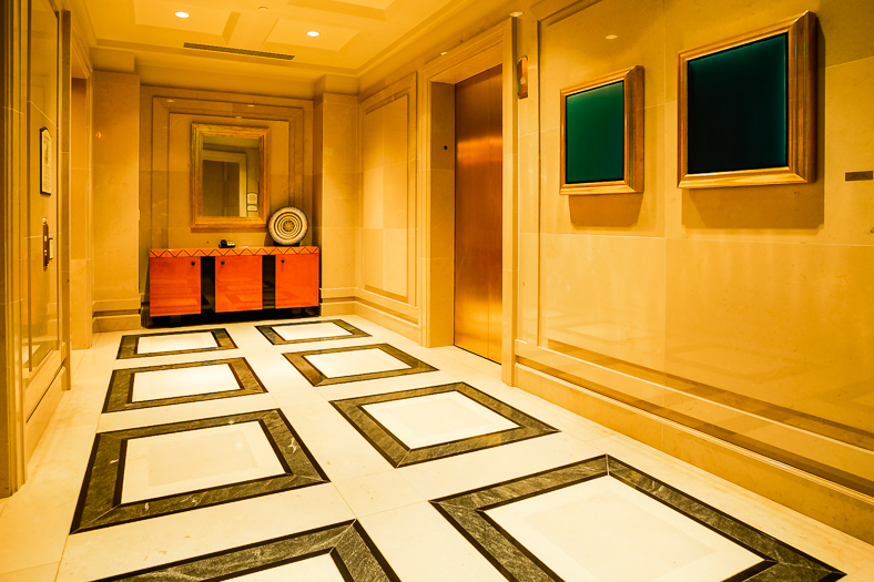 Open elevator cab door at Extron in Anaheim, California