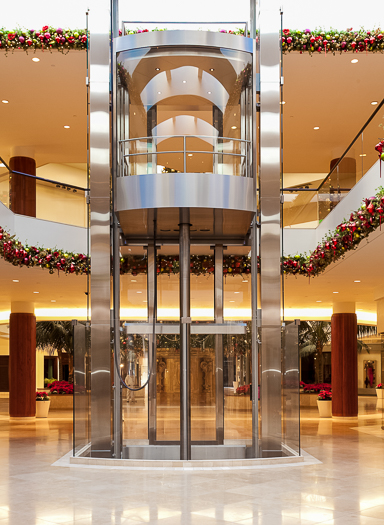 Open elevator cab door at Extron in Anaheim, California