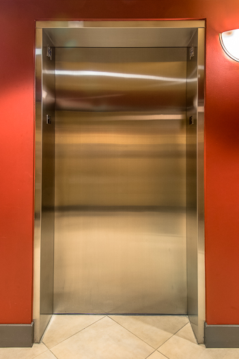 Open elevator cab door at Extron in Anaheim, California