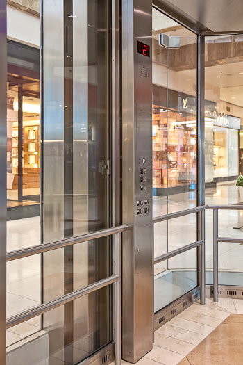 Open elevator cab door at Extron in Anaheim, California