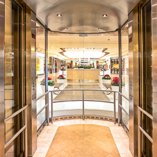 Thumbnail image of open elevator cab door at South Coast Plaza  in Costa Mesa, California